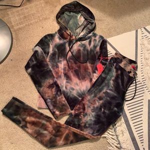 Velvet Tie Dye Cropped Hoodie & Legging Set